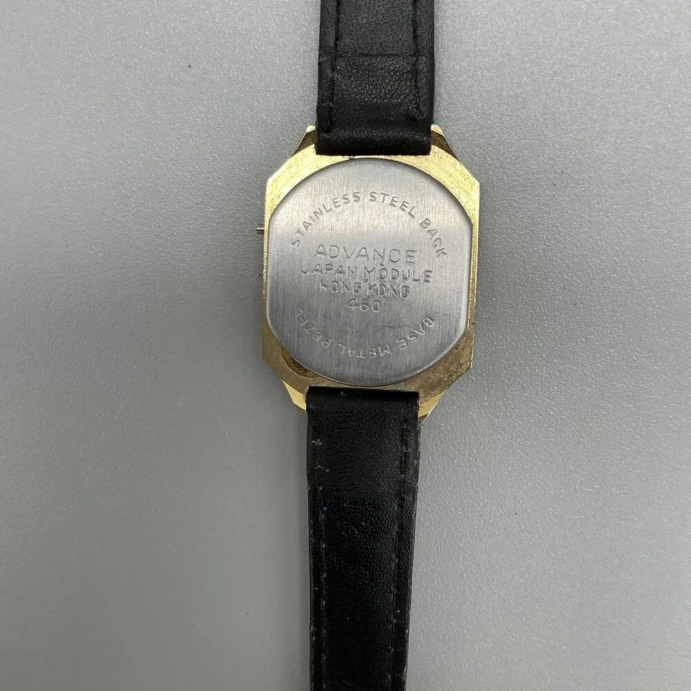 Vintage Advance Womens Watch 23mm Gold LCD Digital Black Leather New Battery